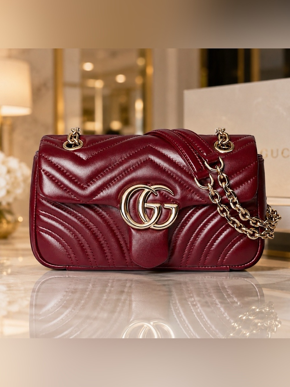Authentic Gucci GG Marmont Medium Shoulder Bag Rosso Ancora Red NWT Italy